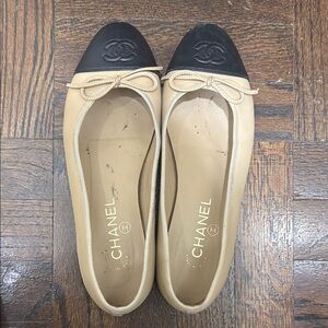 Chanel Beige and Black Ballet Flats